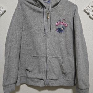 Disney Women's Vintage Eeyore Hoodie L Grey 100% Polyester Embroidered